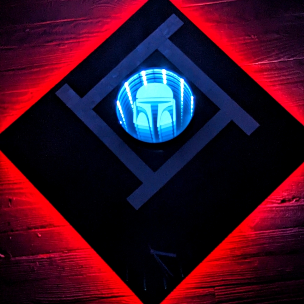 Mandalorian LED Infinity Mirror Wall Clock Modern Art Optical Illusion Mosaic